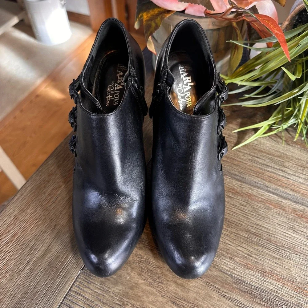 Maria Sharapova by Cole Haan‎ Black Leather Ankle Boots Buckle Stiletto Heels 7B